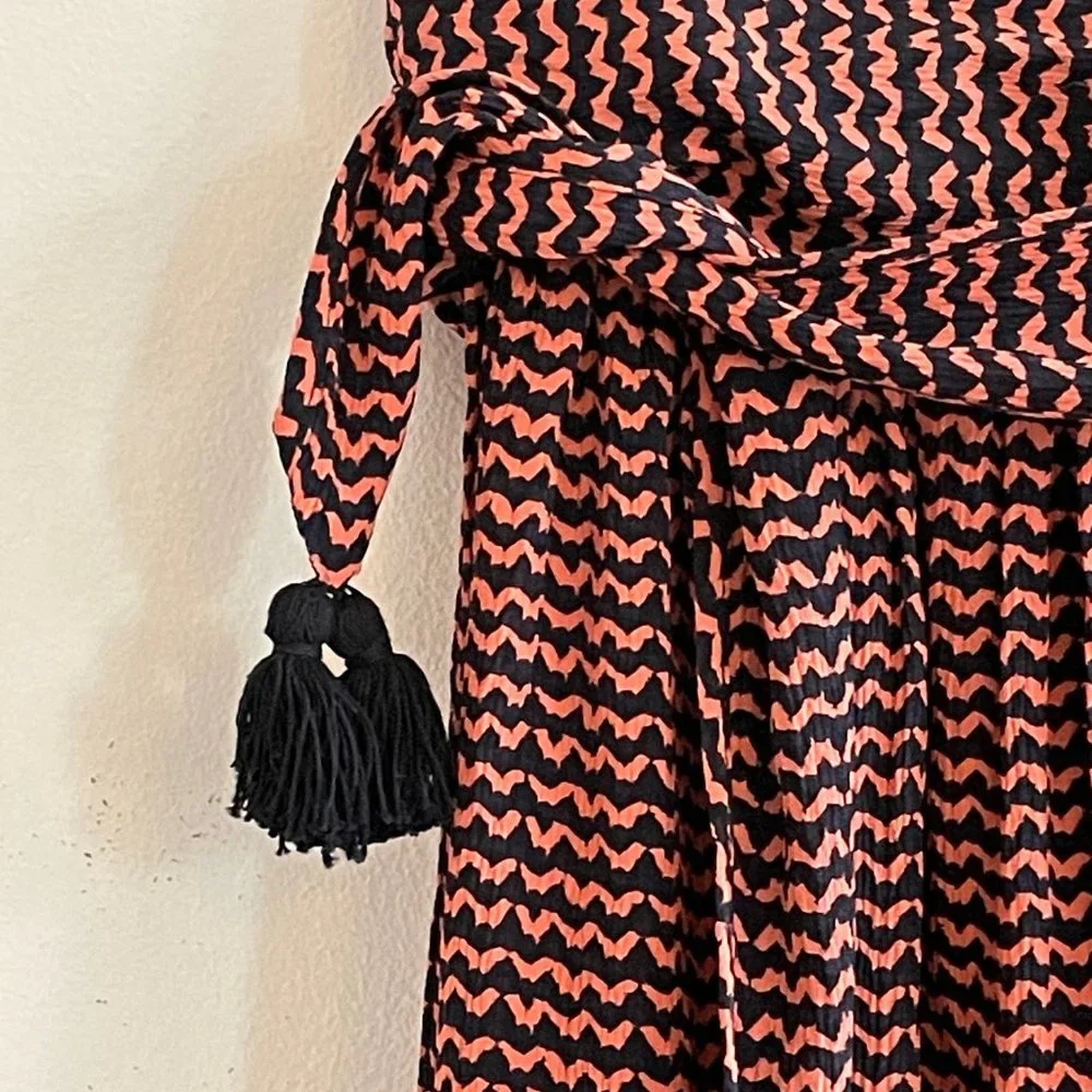 Apiece Apart Baja Tie Skirt – Navy & Burnt Orange – Silk – Size 4 - Picture 4 of 7